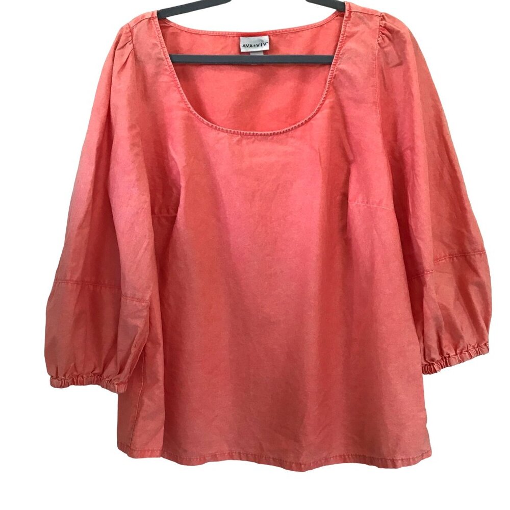 Ava &‎ Viv Pink Guava Pink Chambray Balloon Sleeve Women's Blouse Size X/14W